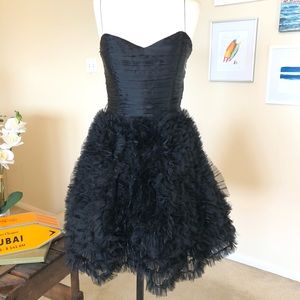 AIDAN MATTOX black satin and organza party dress